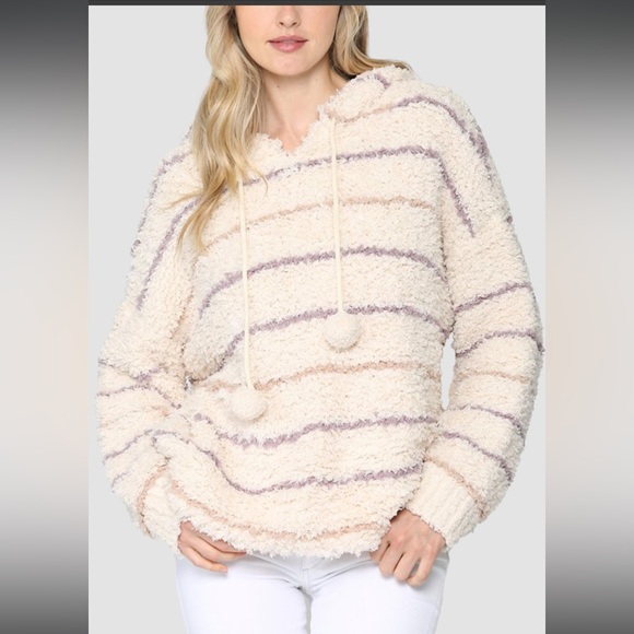 Vanilla Sky Fate Fuzzy Striped Hooded Sweater Fate Sz small - Picture 1 of 8